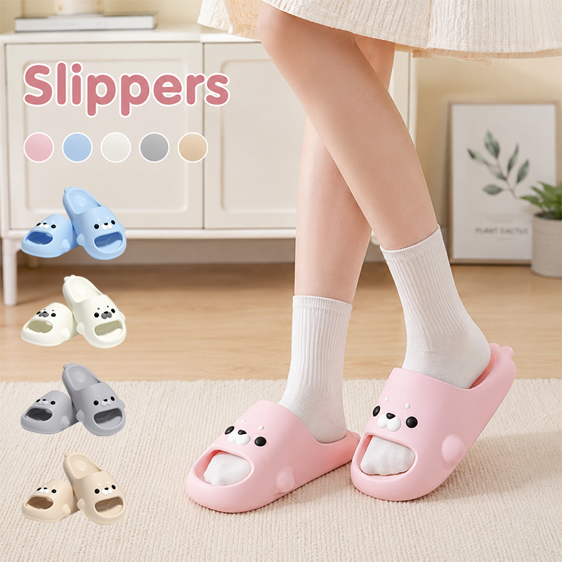 Mule Slip On - รองเท้าแตะซีลสำหรับผู้หญิง ฤดูร้อน พื้นนุ่ม กันลื่น รองเท้าแตะในห้องน้ำ ลายการ์ตูน