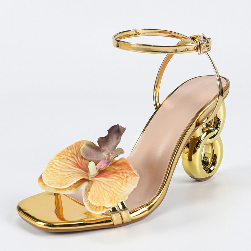Women'S Shoes Quality - รองเท้าส้นสูงแบบเปิดนิ้วเท้าประดับดอกไม้ ดีไซน์หรูหรา สายรัดข้อเท้า ลายฉลุ สำหรับงานเลี้ยง