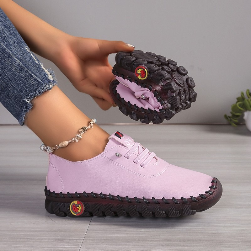 Oxford Lace Up Women - รองเท้าหนังลำลองสำหรับผู้หญิง แบบผูกเชือก หัวกลม รองเท้าส้นแบน รองเท้าโลฟเฟอร์ สไตล์วินเทจ