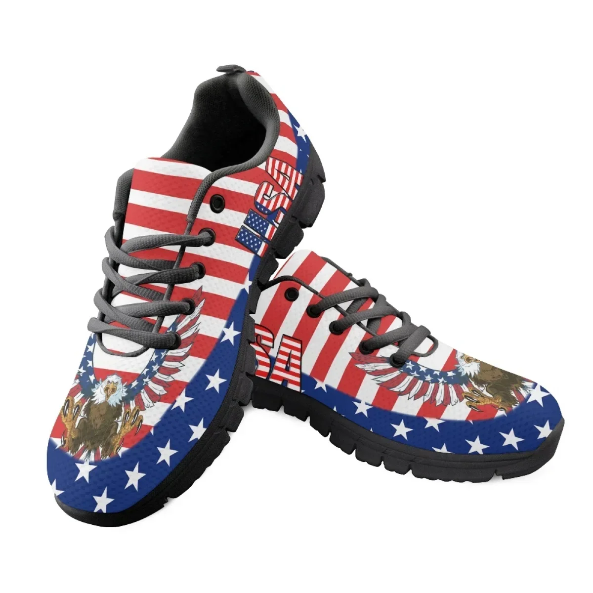 Women Shoes Tennis - รองเท้าผ้าใบตาข่ายหัวมนลายธงชาติอเมริกา สำหรับวันประกาศอิสรภาพ รองเท้าลำลองกันลื่นสำหรับวิ่งและเทนนิส เหมาะสำหรับผู้หญิงและผู้ชาย เป็นของขวัญ
