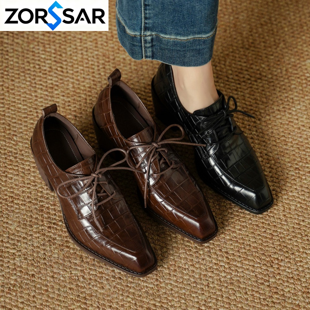 Oxford Lace Up Women - รองเท้าผู้หญิง หนังแท้ คอลเลคชั่นฤดูใบไม้ผลิ 2026 รองเท้าส้นสูงแบบผูกเชือก รองเท้าออกซ์ฟอร์ดผู้หญิง