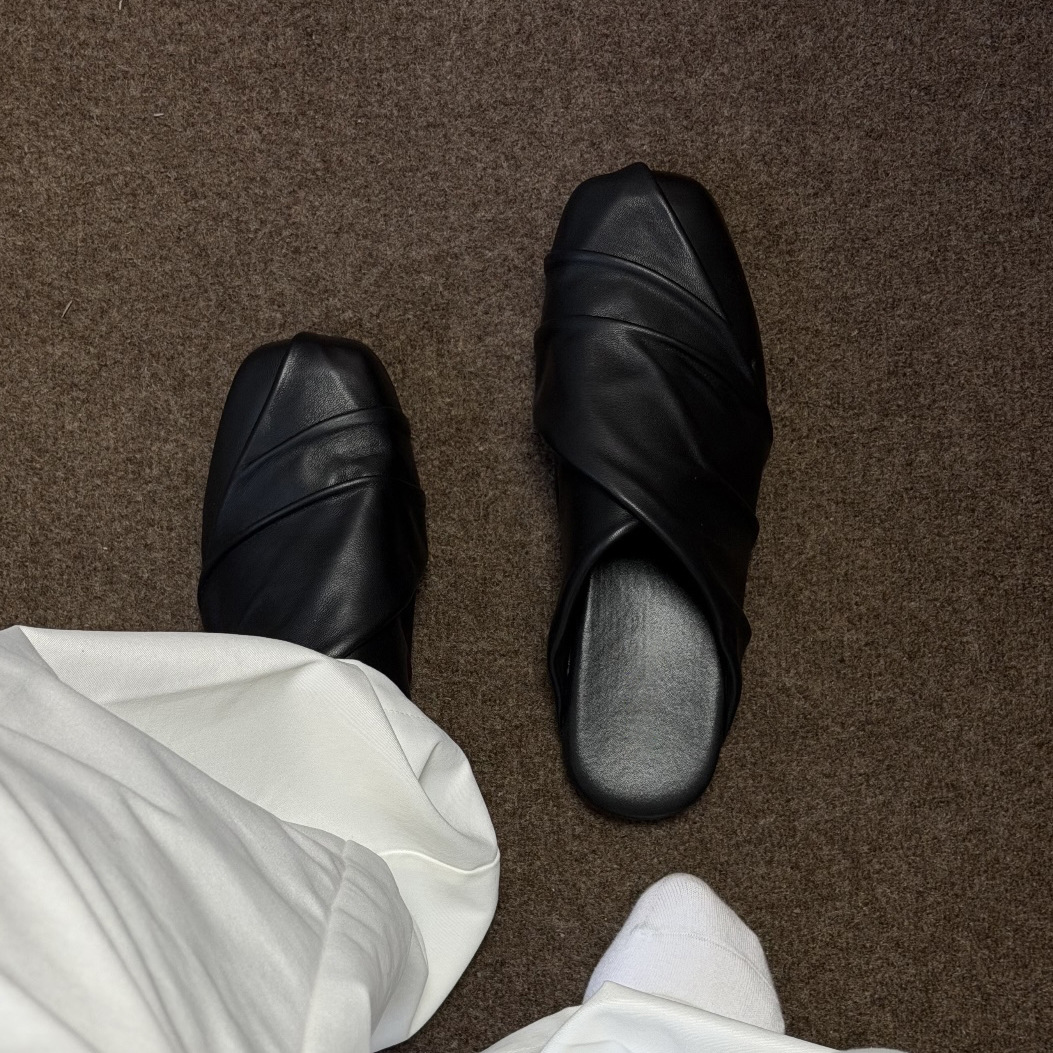 รองเท้าหนังวินเทจสีดำ รองเท้าส - Mule Slip On บทวิจารณ์และราคา