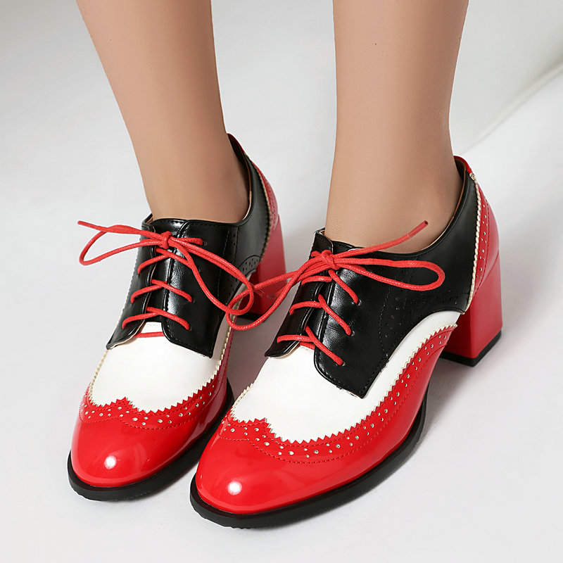 PLUS ขนาด 36-48 สีน้ําตาลสีดํา - Oxford Lace Up Women บทวิจารณ์และราคา