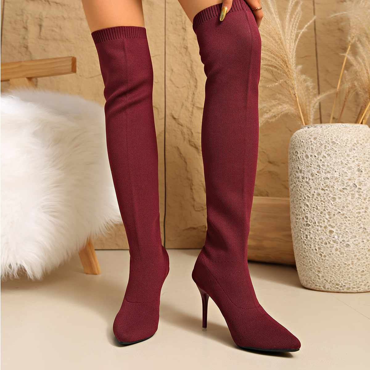 รองเท้าบูทถุงเท้าเหนือเข่าสำหร - Sock Boot Women บทวิจารณ์และราคา