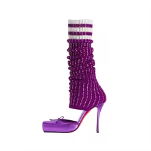 รองเท้าส้นสูงแบบสวมทรงสี่เหลี่ - Sock Boot Women บทวิจารณ์และราคา